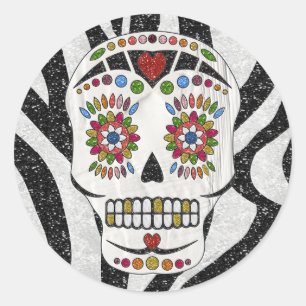 RAB Rockabilly Sugar Skull auf Zebra Print Runder Aufkleber