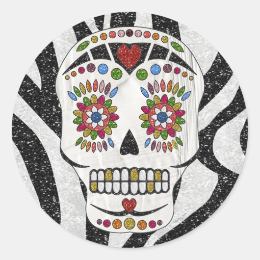 RAB Rockabilly Sugar Skull auf Zebra Print Runder Aufkleber (Vorderseite)