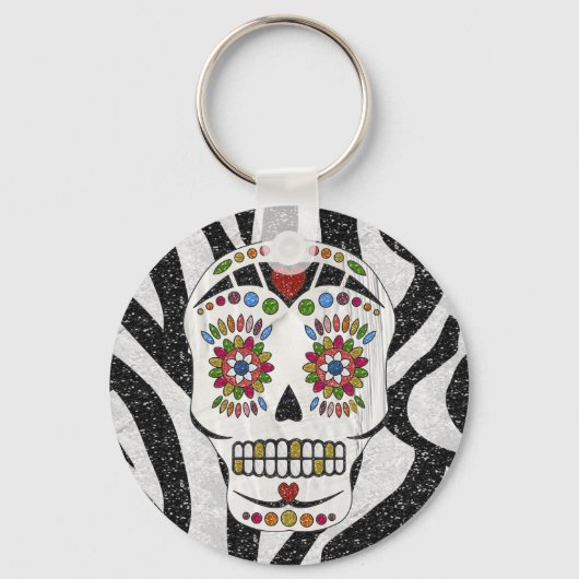 RAB Rockabilly Sugar Skull auf Zebra Print Schlüsselanhänger (Vorderseite)