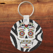 RAB Rockabilly Sugar Skull auf Zebra Print Schlüsselanhänger (Vorderseite)