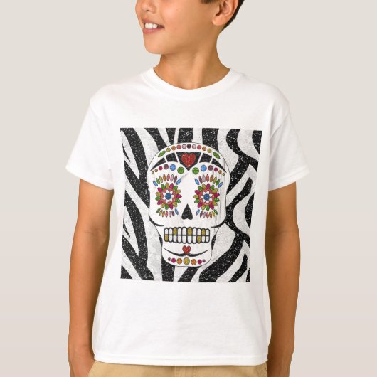 RAB Rockabilly Sugar Skull auf Zebra Print T-Shirt (Vorderseite)