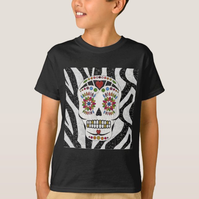 RAB Rockabilly Sugar Skull auf Zebra Print T-Shirt (Vorderseite)