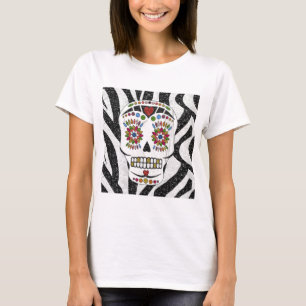 RAB Rockabilly Sugar Skull auf Zebra Print T-Shirt