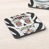 RAB Rockabilly Sugar Skull auf Zebra Print Untersetzer (Linke Seite)