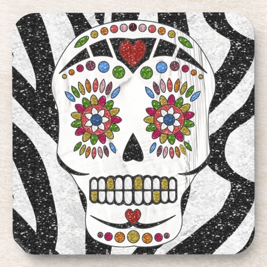 RAB Rockabilly Sugar Skull auf Zebra Print Untersetzer (Vorderseite)