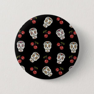 RAB Rockabilly Sugar Skulls Kirschen Kirschen auf  Button