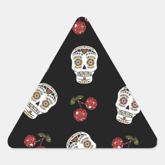 RAB Rockabilly Sugar Skulls Kirschen Kirschen auf Dreieckiger Aufkleber (Vorderseite)