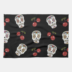 RAB Rockabilly Sugar Skulls Kirschen Kirschen auf  Geschirrtuch