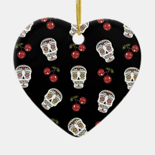 RAB Rockabilly Sugar Skulls Kirschen Kirschen auf Keramik Ornament (Vorne)