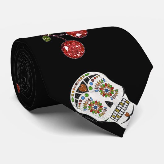 RAB Rockabilly Sugar Skulls Kirschen Kirschen auf  Krawatte (Gerollt)