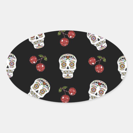 RAB Rockabilly Sugar Skulls Kirschen Kirschen auf  Ovaler Aufkleber (Vorderseite)