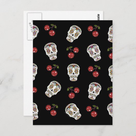 RAB Rockabilly Sugar Skulls Kirschen Kirschen auf  Postkarte (Vorne/Hinten)