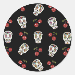 RAB Rockabilly Sugar Skulls Kirschen Kirschen auf  Runder Aufkleber