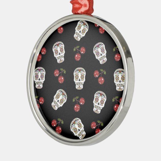 RAB Rockabilly Sugar Skulls Kirschen Kirschen auf  Silbernes Ornament (Links)