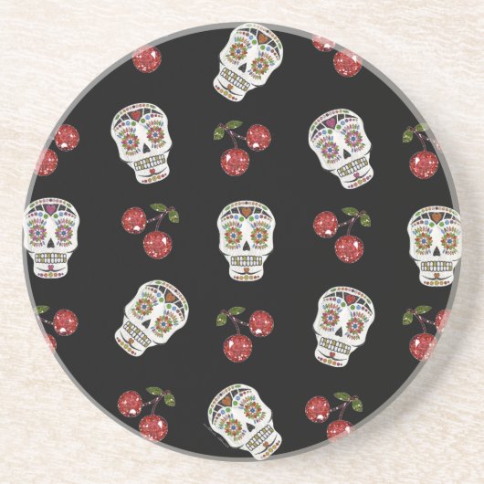 RAB Rockabilly Sugar Skulls Kirschen Kirschen auf Untersetzer (Vorne)