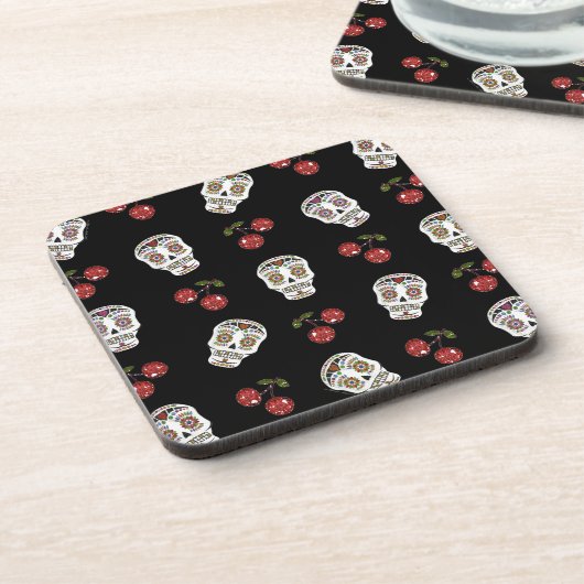 RAB Rockabilly Sugar Skulls Kirschen Kirschen auf Untersetzer (Linke Seite)