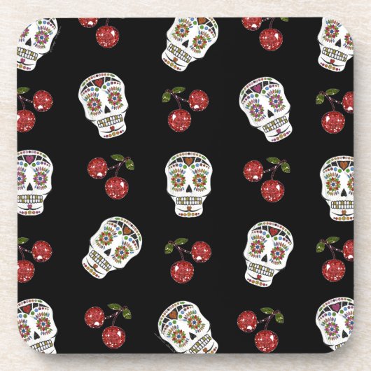 RAB Rockabilly Sugar Skulls Kirschen Kirschen auf Untersetzer (Vorderseite)