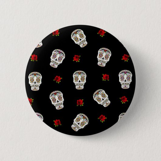 RAB Rockabilly Sugar Skulls Rose auf schwarz Button (Vorderseite)