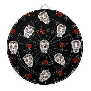 RAB Rockabilly Sugar Skulls Rose auf schwarz Dartscheibe