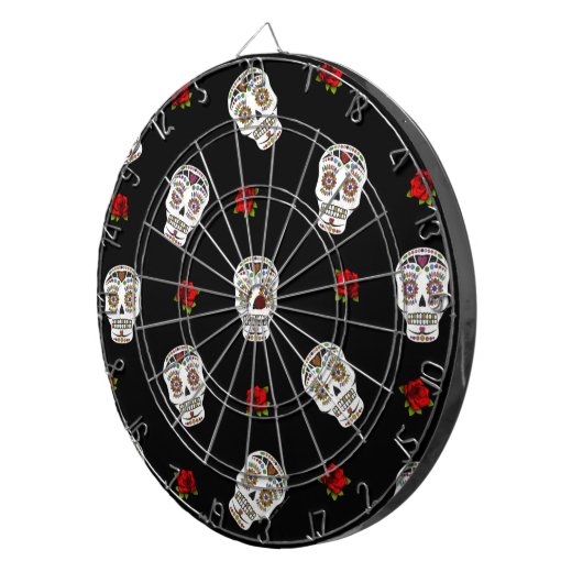 RAB Rockabilly Sugar Skulls Rose auf schwarz Dartscheibe (Vorderseite rechts)