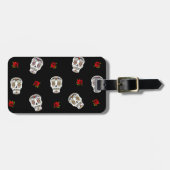 RAB Rockabilly Sugar Skulls Rose auf schwarz Gepäckanhänger (Vorderseite horizontal)