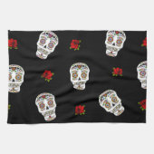 RAB Rockabilly Sugar Skulls Rose auf schwarz Geschirrtuch (Horizontal)