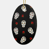 RAB Rockabilly Sugar Skulls Rose auf schwarz Keramik Ornament (Links)