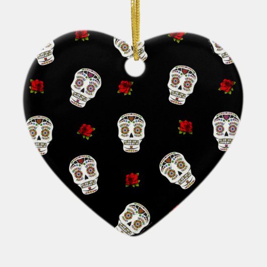 RAB Rockabilly Sugar Skulls Rose auf schwarz Keramikornament (Vorne)