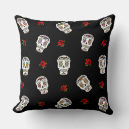 RAB Rockabilly Sugar Skulls Rose auf schwarz Kissen