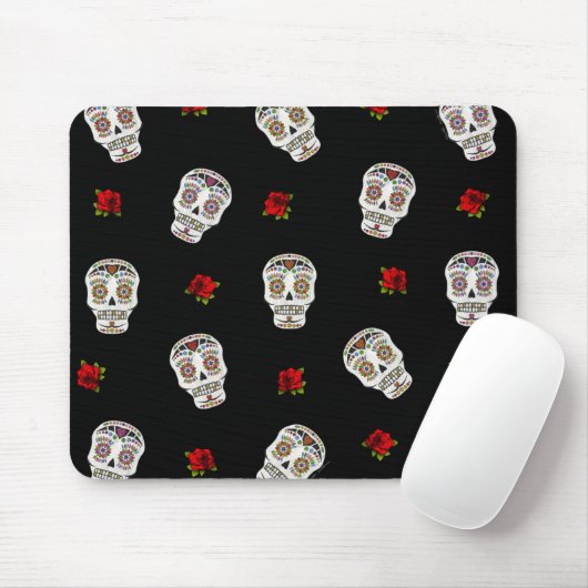 RAB Rockabilly Sugar Skulls Rose auf schwarz Mousepad (Mit Mouse)