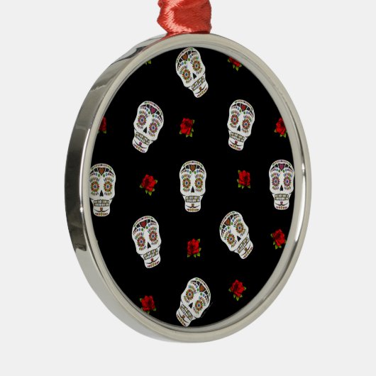 RAB Rockabilly Sugar Skulls Rose auf schwarz Ornament Aus Metall (Rechts)