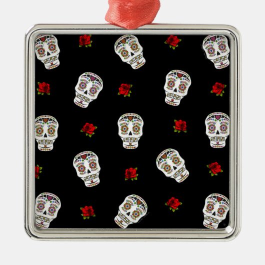 RAB Rockabilly Sugar Skulls Rose auf schwarz Ornament Aus Metall (Vorne)