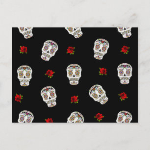 RAB Rockabilly Sugar Skulls Rose auf schwarz Postkarte