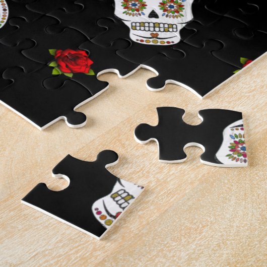 RAB Rockabilly Sugar Skulls Rose auf schwarz Puzzle (Seite)