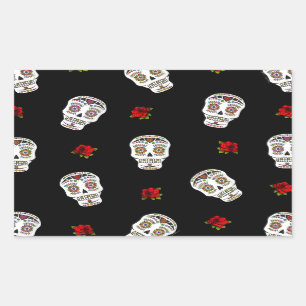 RAB Rockabilly Sugar Skulls Rose auf schwarz Rechteckiger Aufkleber