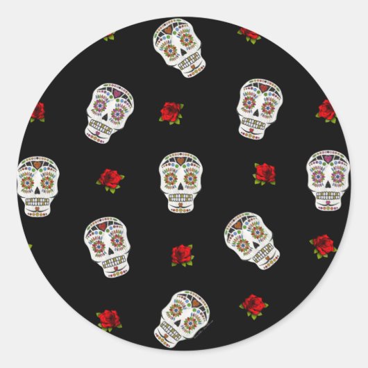 RAB Rockabilly Sugar Skulls Rose auf schwarz Runder Aufkleber (Vorderseite)
