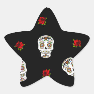 RAB Rockabilly Sugar Skulls Rose auf schwarz Stern-Aufkleber