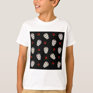 RAB Rockabilly Sugar Skulls Rose auf schwarz T-Shirt