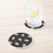 RAB Rockabilly Sugar Skulls Rose auf schwarz Untersetzer (Seite)