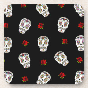 RAB Rockabilly Sugar Skulls Rose auf schwarz Untersetzer