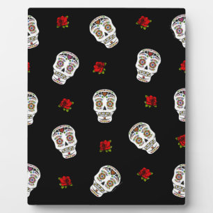 RAB Rockabilly Sugar Skulls Roses On Black Fotoplatte