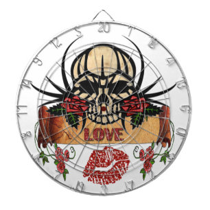 RAB Rockabilly Totenkopf Rosen Lippenstift Liebe Dartscheibe