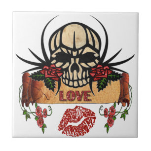 RAB Rockabilly Totenkopf Rosen Lippenstift Liebe Fliese