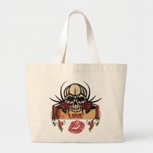 RAB Rockabilly Totenkopf Rosen Lippenstift Liebe Jumbo Stoffbeutel