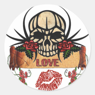 RAB Rockabilly Totenkopf Rosen Lippenstift Liebe Runder Aufkleber