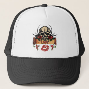 RAB Rockabilly Totenkopf Rosen Lippenstift Liebe Truckerkappe