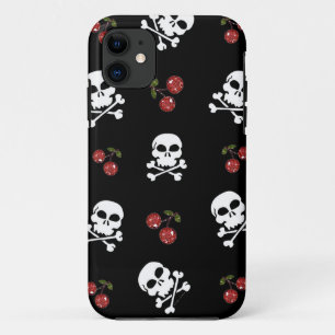 RAB Rockabilly Totenköpfe und Kirschen auf Schwarz iPhone 11 Hülle