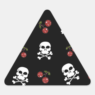 RAB Rockabilly Totenköpfe und Kirschen auf Schwarz Dreieckiger Aufkleber