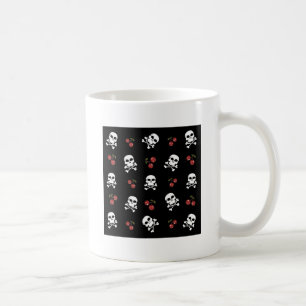 RAB Rockabilly Totenköpfe und Kirschen auf Schwarz Kaffeetasse