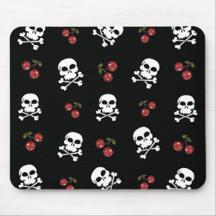 RAB Rockabilly Totenköpfe und Kirschen auf Schwarz Mousepad